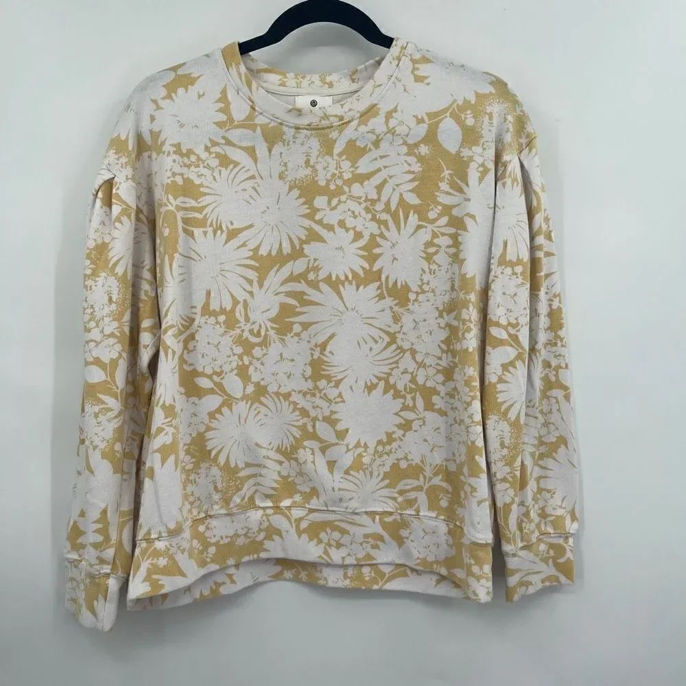 Sundry Long Sleeve White Floral Pullover Casual Mustard Sweater Size 2